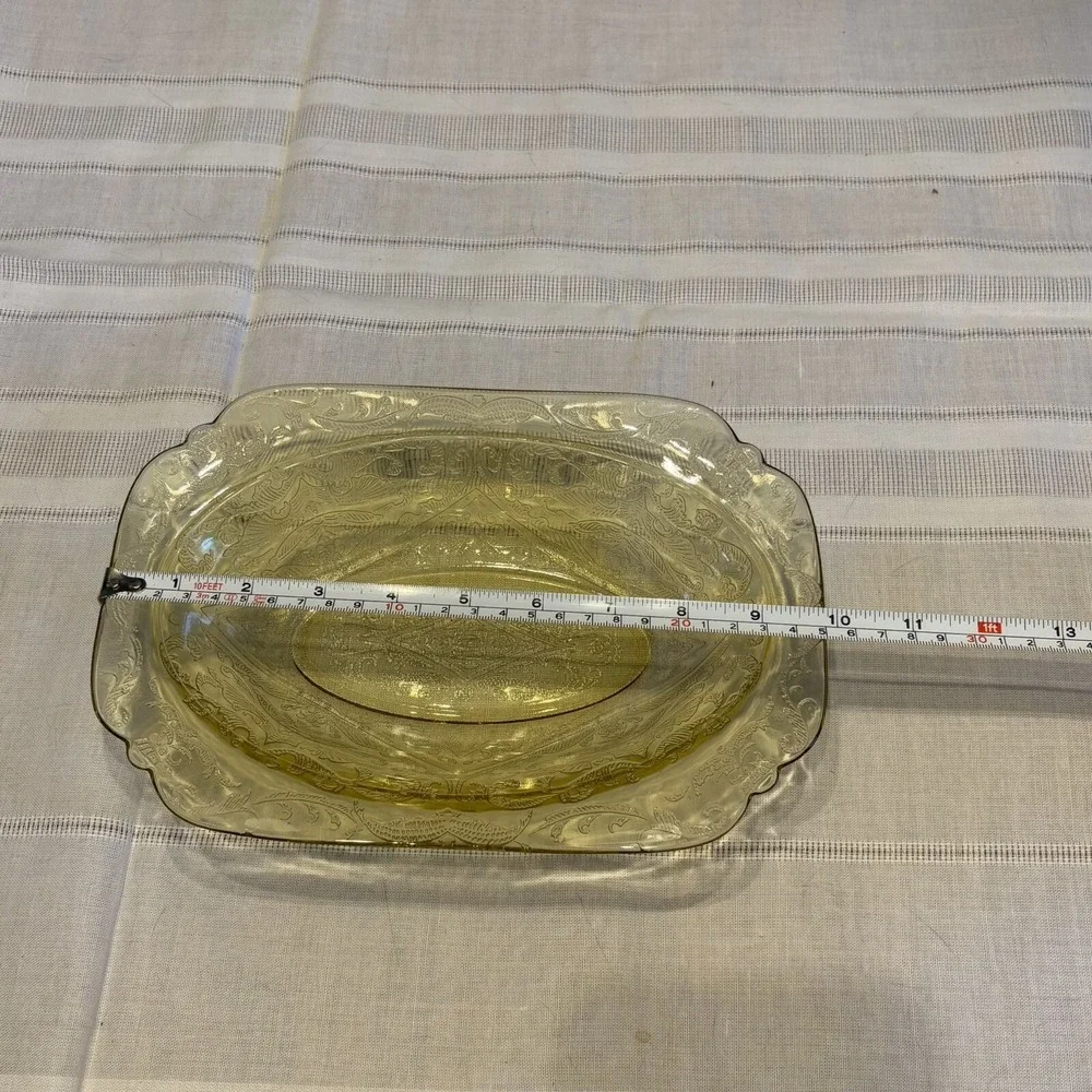 VTG Federal Madrid Amber Depression 4 pc Set Platter Serving Bowl‎ Creamer Sugar